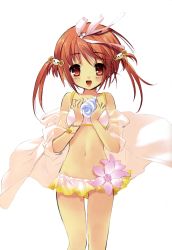 Rule 34 | 00s, 1girl, absurdres, akihime sumomo, bikini, bracelet, flower, hair ornament, hair ribbon, highres, ito noizi, jewelry, nanatsuiro drops, navel, red eyes, red hair, ribbon, scan, seashell, shell, solo, swimsuit, twintails
