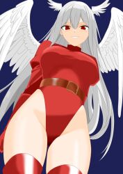 Rule 34 | 1girl, absurdres, angel girl, breasts, final fantasy, final fantasy tactics, highres, large breasts, leotard, medium breasts, red eyes, red leotard, ultima (fft), white hair