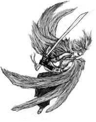 Rule 34 | mahou sensei negima!, monochrome, sakurazaki setsuna, sword, weapon, wings