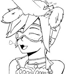 Rule 34 | 1girl, :3, ^ ^, animal ears, closed eyes, dog, dog ears, dog girl, goggles, hand on another&#039;s head, happy, heart, monochrome, overwatch, overwatch 1, simple background, smile, tracer (overwatch), white background
