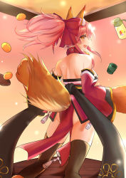 Rule 34 | 1girl, animal ears, animal hands, apron, bad id, bad pixiv id, bell, breasts, cat paws, collar, fangs, fate/grand order, fate (series), food, fox ears, fox tail, fruit, gloves, hair ribbon, highres, large breasts, looking at viewer, looking back, mariial, neck bell, no panties, open mouth, orange (fruit), paw gloves, paw shoes, pelvic curtain, pink hair, ponytail, ribbon, shoes, solo, tail, tamamo (fate), tamamo cat (fate), tamamo cat (first ascension) (fate), yellow eyes