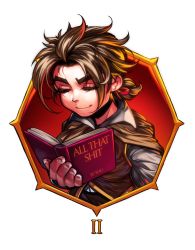 Rule 34 | 1boy, book, brown hair, cloak, closed eyes, cyrus (octopath traveler), highres, light smile, low ponytail, male focus, messy hair, octopath traveler, octopath traveler i, open book, profanity, short hair, solo, thick eyebrows, transparent background, voodoothur