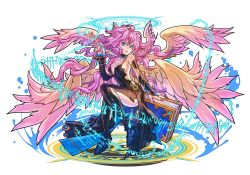 Rule 34 | 1girl, archangel metatron (p&amp;d), artist request, bare shoulders, blue eyes, book, breasts, cleavage, gauntlets, hino shinnosuke, long hair, looking at viewer, magic circle, metatron (p&amp;d), multiple wings, official art, pen, pink hair, puzzle &amp; dragons, shinnosuke hino, solo, wings