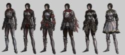 Rule 34 | 1girl, absurdres, armor, armored dress, azure meraki, black eyes, black hair, black lips, blue eyes, breastplate, brown pants, cape, carmina (azure meraki), chainmail, closed mouth, concept art, dress, full armor, gambeson, gauntlets, highres, lipstick, looking at viewer, makeup, armored boots, original, pants, red cape, red scarf, scarf, short hair, simple background, solo, standing, white background, white dress