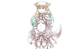 Rule 34 | 1girl, :3, animal ear fluff, animal ears, animal hands, aqua hair, bare shoulders, blonde hair, blue eyes, breasts, bwsnowy, cu sith (monster girl encyclopedia), dog ears, dog tail, highres, humanization, imageboard desourced, medium breasts, monster girl, monster girl encyclopedia, multicolored hair, non-web source, simple background, sketch, skirt, solo, tail, two-tone hair, underboob, white background