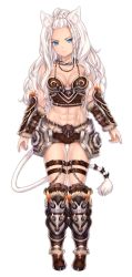 Rule 34 | 1girl, animal ears, barbarian, blue eyes, breasts, cat ears, cat tail, commission, highres, jewelry, large breasts, long hair, looking at viewer, muscular, muscular female, nami (nyaa), navel, original, pendant, simple background, solo, tail, very long hair, white background, white hair