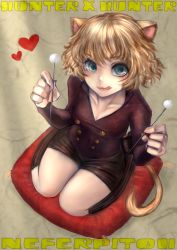 Rule 34 | 1boy, akubi (fyfy), animal ears, bad id, bad pixiv id, black socks, blonde hair, blue eyes, breasts, cat ears, cat tail, character name, copyright name, curly hair, from above, full body, hunter x hunter, male focus, neferpitou, other focus, short hair, short shorts, shorts, sitting, socks, solo, tail, tongue, trap