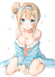Rule 34 | 1girl, bare shoulders, between legs, bikini, blonde hair, blue eyes, blush, breasts, cleavage, collarbone, frilled bikini, frills, full body, girls&#039; frontline, hair between eyes, hair bun, hair ornament, hairband, hand between legs, highres, kinako (shiratama mochi), leaning forward, long hair, looking at viewer, medium breasts, navel, official alternate costume, one side up, open clothes, open mouth, side bun, sidelocks, signature, simple background, single side bun, sitting, snowflake hair ornament, solo, stomach, suomi (girls&#039; frontline), suomi (midsummer pixie) (girls&#039; frontline), swimsuit, twitter username, wariza, white background, white bikini