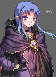 Rule 34 | 1girl, blue eyes, blue hair, clasp, cloak, fate/stay night, fate (series), hand on own hip, highres, matching hair/eyes, medea (fate), myero, pointy ears, simple background, solo