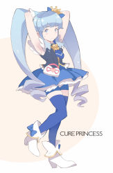 Rule 34 | 10s, 1girl, blue eyes, blue hair, blue skirt, brooch, crown, cure princess, happinesscharge precure!, heart, heart brooch, long hair, magical girl, mogg, precure, shirayuki hime, skirt, smile, solo, thighhighs, twintails, wrist cuffs