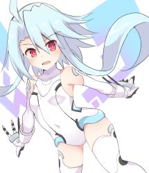 Rule 34 | bare shoulders, blanc (neptunia), blue hair, bodysuit, boots, breasts, gloves, highres, neptune (series), red eyes, shimeji wyvern, short hair, small breasts, thighs, white heart (neptunia)