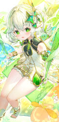 Rule 34 | 1girl, absurdres, aranara (genshin impact), bracelet, child, commentary request, cross-shaped pupils, dress, full body, fungi (genshin impact), genshin impact, green eyes, green hair, green nails, hair ornament, highres, jewelry, kiramarukou, looking at viewer, medium hair, multicolored hair, nahida (genshin impact), open mouth, partial commentary, pointy ears, side ponytail, sitting, sleeveless, sleeveless dress, solo, stirrup footwear, streaked hair, symbol-shaped pupils, thighs, toeless footwear, white dress, white hair