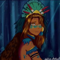 Rule 34 | 1girl, aztec, brown hair, kukulcan, long hair, mayan, mayan mythology, snake eyes, tribal, yellow eyes