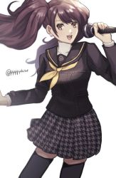 Rule 34 | brown eyes, brown hair, earrings, jewelry, kujikawa rise, microphone, persona, persona 4, pppppknw, school uniform, twintails