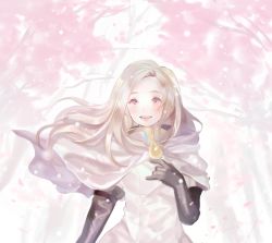 Rule 34 | 1girl, aubz, blonde hair, cleric, dress, gloves, jewelry, long hair, necklace, octopath traveler, octopath traveler i, open mouth, ophilia (octopath traveler), priestess, short hair, simple background, smile, solo