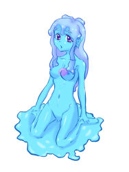 Rule 34 | blue eyes, blue hair, blue skin, breasts, colored skin, core, monster girl, nipples, no pussy, pointy ears, puddle, slime girl