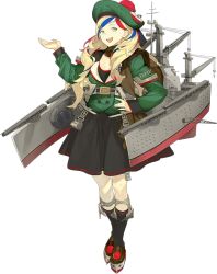 Rule 34 | 1girl, akira (kadokawa), alternate costume, anchor hair ornament, beret, blue hair, buttons, commandant teste (kancolle), double-breasted, full body, hair ornament, hat, kantai collection, machinery, multicolored clothes, multicolored hair, official art, red hair, solo, streaked hair, swept bangs, transparent background