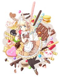 Rule 34 | 1girl, :o, animal ears, bad id, bad pixiv id, black pantyhose, blonde hair, blue eyes, blush, bow, candy, chocolate, cupcake, food, gloves, hair bow, heart, highres, long hair, looking at viewer, miy, mo (kukuex), original, pantyhose, pocky, rabbit ears, simple background, solo, valentine, white background, white gloves