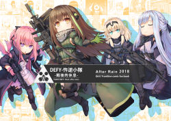 Rule 34 | &gt; &lt;, 2018, 4girls, :o, ak-12, ak-12 (girls&#039; frontline), an-94, an-94 (girls&#039; frontline), ar-15, assault rifle, black cape, black coat, black footwear, black gloves, black jacket, black legwear, blonde hair, blue shirt, blush, boots, braid, brown eyes, brown hair, cape, closed eyes, closed mouth, coat, commentary request, copyright name, defy (girls&#039; frontline), dress, finger on trigger, girls&#039; frontline, gloves, green eyes, green gloves, green hair, green shirt, gun, hair between eyes, hair ornament, highres, holding, holding gun, holding weapon, jacket, kalashnikov rifle, long sleeves, looking at viewer, m4 carbine, m4a1 (girls&#039; frontline), m4a1 (mod3) (girls&#039; frontline), mod3 (girls&#039; frontline), multicolored hair, multiple girls, name connection, object namesake, open clothes, open coat, open jacket, open mouth, pantyhose, parted lips, partially fingerless gloves, pink dress, pink gloves, pink hair, purple eyes, rifle, scope, shirt, sidelocks, silver hair, smile, st ar-15 (girls&#039; frontline), st ar-15 (mod3) (girls&#039; frontline), streaked hair, tama yu, translation request, weapon