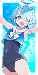 Rule 34 | arona (blue archive), blue archive, blue background, izuoku, sailor collar, swimsuit, swimsuit under clothes, tagme, thighs