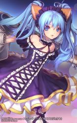 Rule 34 | 1girl, animal ears, bad id, bad pixiv id, blue eyes, blue hair, dog ears, dress, elin, long hair, matching hair/eyes, no tail, pantyhose, solo, symbol-shaped pupils, tera online, twintails, weapon