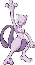 Rule 34 | absurdres, arm up, creatures (company), expressionless, full body, game freak, gen 1 pokemon, highres, horns, legendary pokemon, looking at viewer, mewtwo, nintendo, no humans, non-web source, official art, pokemon, pokemon (creature), purple eyes, solo, standing, tail, transparent background