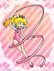 Rule 34 | dj-mika, gymnastics, highres, mario &amp; sonic (series), mario (series), nintendo, olympics, pink ribbon, pink theme, playing sports, princess peach, ribbon