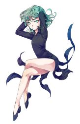 Rule 34 | 1girl, absurdres, bare legs, curly hair, dress, green eyes, green hair, highres, impossible clothes, impossible dress, legs, crossed legs, one-punch man, shoes, tatsumaki