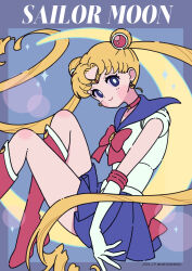 Rule 34 | 1girl, bishoujo senshi sailor moon, blonde hair, blue eyes, blue sailor collar, blue skirt, boots, bow, character name, choker, circlet, closed mouth, commentary request, cosplay, dated, double bun, gloves, hair bun, highres, knee boots, long hair, looking at viewer, neki (wakiko), parted bangs, pleated skirt, puffy short sleeves, puffy sleeves, red bow, red choker, red footwear, sailor collar, sailor moon, sailor moon (cosplay), shirt, short sleeves, skirt, smile, solo, tsukino usagi, twintails, twitter username, very long hair, white gloves, white shirt