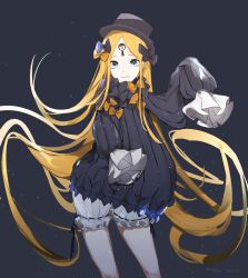 Rule 34 | 1girl, abigail williams (fate), absurdres, aonogura, black bow, black dress, blonde hair, bloomers, blue eyes, bow, dress, facial mark, fate/grand order, fate (series), forehead mark, hair bow, highres, keyhole, long hair, multiple hair bows, parted bangs, sleeves past wrists, smile, solo, underwear, very long hair, white bloomers