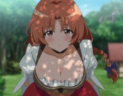 Rule 34 | 1girl, breasts, cleavage, highres, kaiko sareta ankoku heishi (30-dai) no slow na second life, large breasts, long hair, malika (ankoku heishi), screencap, solo, stitched, third-party edit