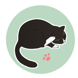 Rule 34 | animal, animal focus, black cat, cat, closed eyes, full body, green background, no humans, original, outline, paw print, paw print background, que meng meng, round image, two-tone background, white background, white outline