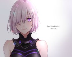 Rule 34 | 1girl, arms at sides, closed mouth, copyright name, dated, fate/grand order, fate (series), lens flare, light purple hair, looking at viewer, mash kyrielight, orii (orii i), portrait, purple eyes, purple hair, short hair, smile, solo, upper body
