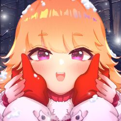 Rule 34 | 2girls, blush, coat, couple, female pov, fur trim, gloves, grabbing, hands on another&#039;s cheeks, hands on another&#039;s face, highres, holding another&#039;s wrist, holding hands, hololive, hololive english, hyurisaki, long hair, looking at viewer, mori calliope, multiple girls, open mouth, orange hair, out of frame, pov, pov hands, purple eyes, smile, takanashi kiara, virtual youtuber, winter clothes, winter coat, yuri