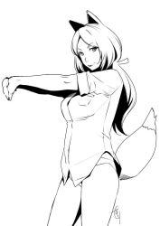 Rule 34 | 1girl, animal ears, breasts, ganto, lips, long hair, looking at viewer, monochrome, simple background, tagme, tail, thighs, white background