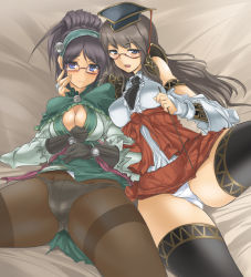 Rule 34 | 2girls, bad id, bad pixiv id, black thighhighs, blue eyes, blush, breasts, cameltoe, cleavage, crotch, crotch seam, curvy, fat mons, gloves, hat, legs, long hair, momio, multiple girls, open mouth, panties, panties under pantyhose, pantyhose, sangokushi taisen, shokatsurin, spread legs, teacher, thick thighs, thighband pantyhose, thighhighs, thighs, underwear, xin xianying