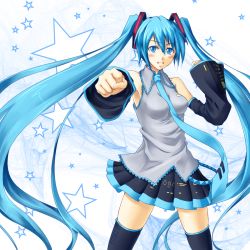Rule 34 | 1girl, bad id, bad pixiv id, clenched hand, clenched hands, hatsune miku, highres, ihara natsume, long hair, solo, star (symbol), thighhighs, very long hair, vocaloid, zettai ryouiki