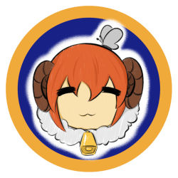 Rule 34 | 1girl, = =, bell, bug, butterfly, closed eyes, horns, insect, moodycat, orange hair, sheep horns, short hair, simple background, smile, solo, white background