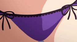 Rule 34 | 1girl, animated, animated gif, groin, head out of frame, lower body, megami-ryou no ryoubo-kun, panties, purple panties, screencap, side-tie panties, solo, thighs, underwear, undressing, wachi mineru