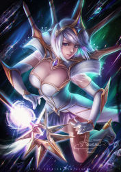 Rule 34 | 1girl, axsen, blue eyes, boots, breasts, cleavage, crystal, diadem, dress, elbow gloves, elementalist lux, eyelashes, from above, full body, gloves, glowing, high collar, high heel boots, high heels, highres, large breasts, league of legends, light elementalist lux, light trail, looking at viewer, lux (league of legends), magic, miniskirt, signature, silver hair, skirt, solo, tagme, wand, watermark, web address, white dress