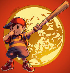 Rule 34 | 1boy, backpack, bad id, bad tumblr id, bag, baseball cap, blush stickers, converse, hat, male focus, mother (game), mother 2, ness (mother 2), nintendo, robaato, shirt, shoes, shorts, smile, sneakers, solo, striped, t-shirt