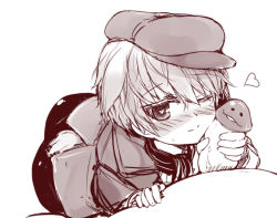 Rule 34 | 1girl, animal, animal ears, bicycle, greyscale, hat, isabelle du monceau de bergendal, jacket, monochrome, nameko (osawari tantei), noble witches, null (nyanpyoun), one eye closed, penis, penis on face, short hair, shorts, smile, strike witches, tail, world witches series