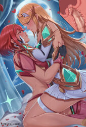 1futa 1girl bed blonde_hair blush breasts cross-section exlic eye_contact fingerless_gloves full_moon futa_with_female futanari gloves hands_on_another&#039;s_face highres jewelry large_breasts long_hair looking_at_another moon mythra_(xenoblade) night penis petals pyra_(xenoblade) red_hair rose_petals selfcest sex short_hair sitting sitting_on_person straddling thighhighs thighlet tiara uncensored upright_straddle xenoblade_chronicles_(series) xenoblade_chronicles_2