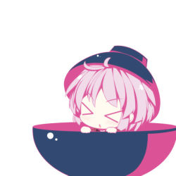 Rule 34 | &gt; &lt;, 1girl, :&lt;, bad id, bad pixiv id, beni shake, bowl, closed eyes, hat, in bowl, in container, mini person, minigirl, pink hair, solo, sukuna shinmyoumaru, touhou