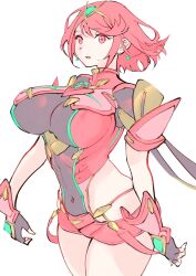 Rule 34 | 1girl, breasts, highres, large breasts, pyra (xenoblade), red eyes, red hair, simple background, solo, ug333333, white background, xenoblade chronicles (series), xenoblade chronicles 2