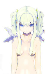 Rule 34 | 1girl, android, asymmetrical wings, blue eyes, breasts, expressionless, green hair, hair ornament, highres, long hair, md5 mismatch, mechanical wings, nude, original, resolution mismatch, shindou kamichi, simple background, solo, source larger, twintails, wings