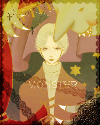 Rule 34 | 1boy, abstract, bad id, bad pixiv id, bishounen, blonde hair, blue eyes, jacket, johan liebert, lowres, maika (appoo), male focus, monster (manga), short hair, solo, star (symbol), the monster without a name, turtleneck