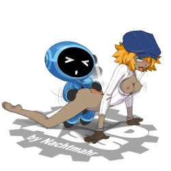 Rule 34 | &gt; &lt;, 10s, 1girl, blonde hair, blue eyes, breasts, cabbie hat, call (red ash), censored, clothes lift, crying, gloves, gofer (red ash), hat, highres, nachtmahr, navel, nipples, open mouth, red ash, saliva, sex, shirt lift, tongue