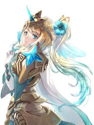 Rule 34 | 1girl, absurdres, alternate hair length, alternate hairstyle, armor, armored dress, blonde hair, blue hair, blush, cape, clear glass (mildmild1311), closed mouth, commentary request, dress, fingers together, fire emblem, fire emblem heroes, fjorm (fire emblem), flower, gloves, gold trim, gradient hair, hair flower, hair ornament, hands up, highres, jewelry, long hair, looking at viewer, multicolored hair, nintendo, official alternate costume, ponytail, shoulder armor, simple background, smile, solo, tiara, two-tone hair