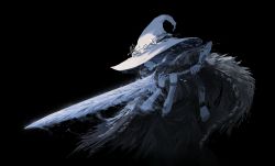 Rule 34 | 1girl, absurdres, billowypillow, black background, blue skin, cape, cloak, colored skin, elden ring, extra arms, fur cape, fur cloak, hat, hat ornament, highres, holding, holding sword, holding weapon, large hat, moonlight greatsword, ranni the witch, robe, sword, weapon, witch, witch hat